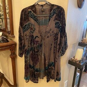 ETHOS Women Silk Floral Sheer Kimono Topper Size 1X Plus